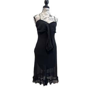 Khaki Krew Black Slip Dress Large Ruffle Hem Dark Romantic Prom Party Whimsygoth